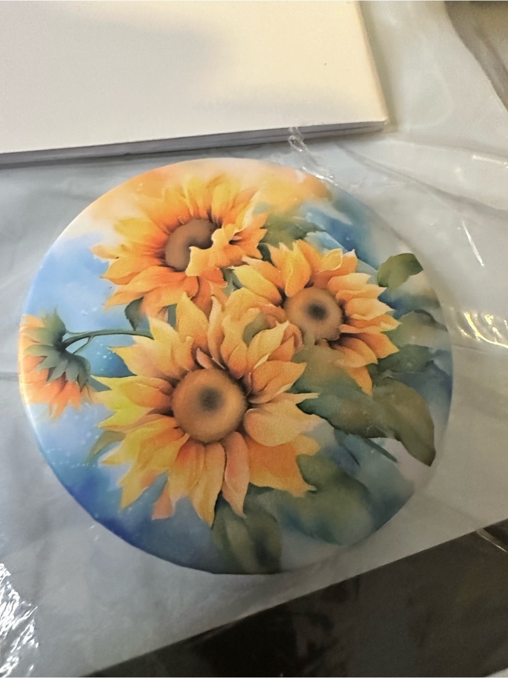 Sunflower Print Round Card Holder - Yellow Floral Design